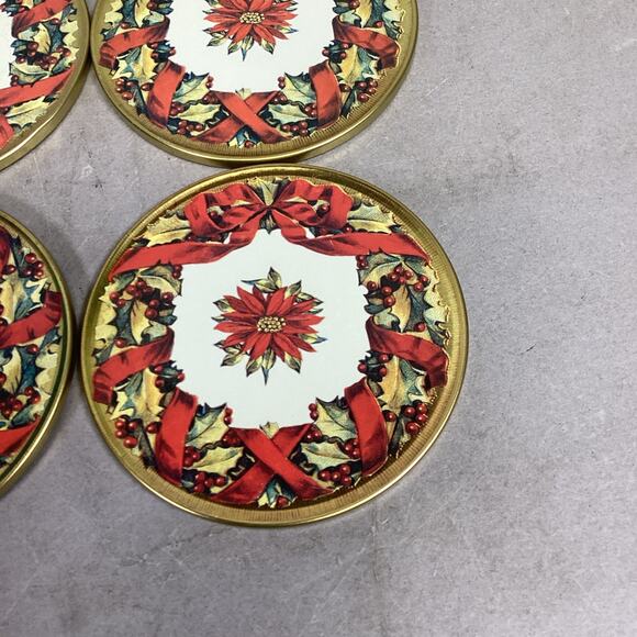 Vintage Metropolitan Museum Of Art Red Floral Coasters In Tin - Picture 4 of 8